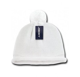 Skullies & Beanies Solid Roll Up Beanie with Pom - White - CS11903BQE9 $7.01