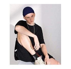 Skullies & Beanies Swag Wool Knit Cuff Short Fisherman Beanie for Men Women- Winter Warm Hats - 1shorter Style Navy Blue - CU...
