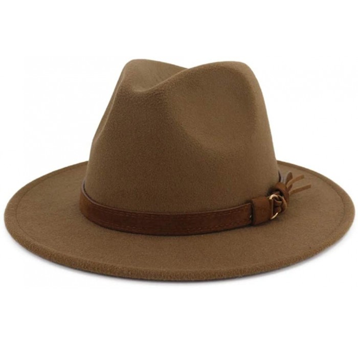Unisex Wide Brim Felt Fedora Hats Men Women Panama Trilby Hat with Band ...