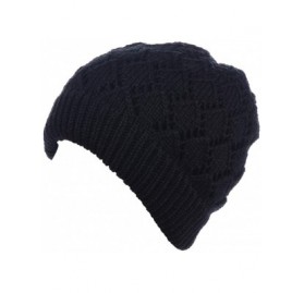 Skullies & Beanies Womens Winter Knit Plush Fleece Lined Beanie Ski Hat Sk Skullie Various Styles - Diamond Black - CR18UZA4E...