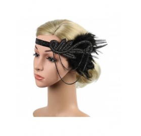 Headbands 1920s Flapper Vintage Feather Gatsby Crystal Headpiece - Black1 - CZ18HWE9G9A $11.54